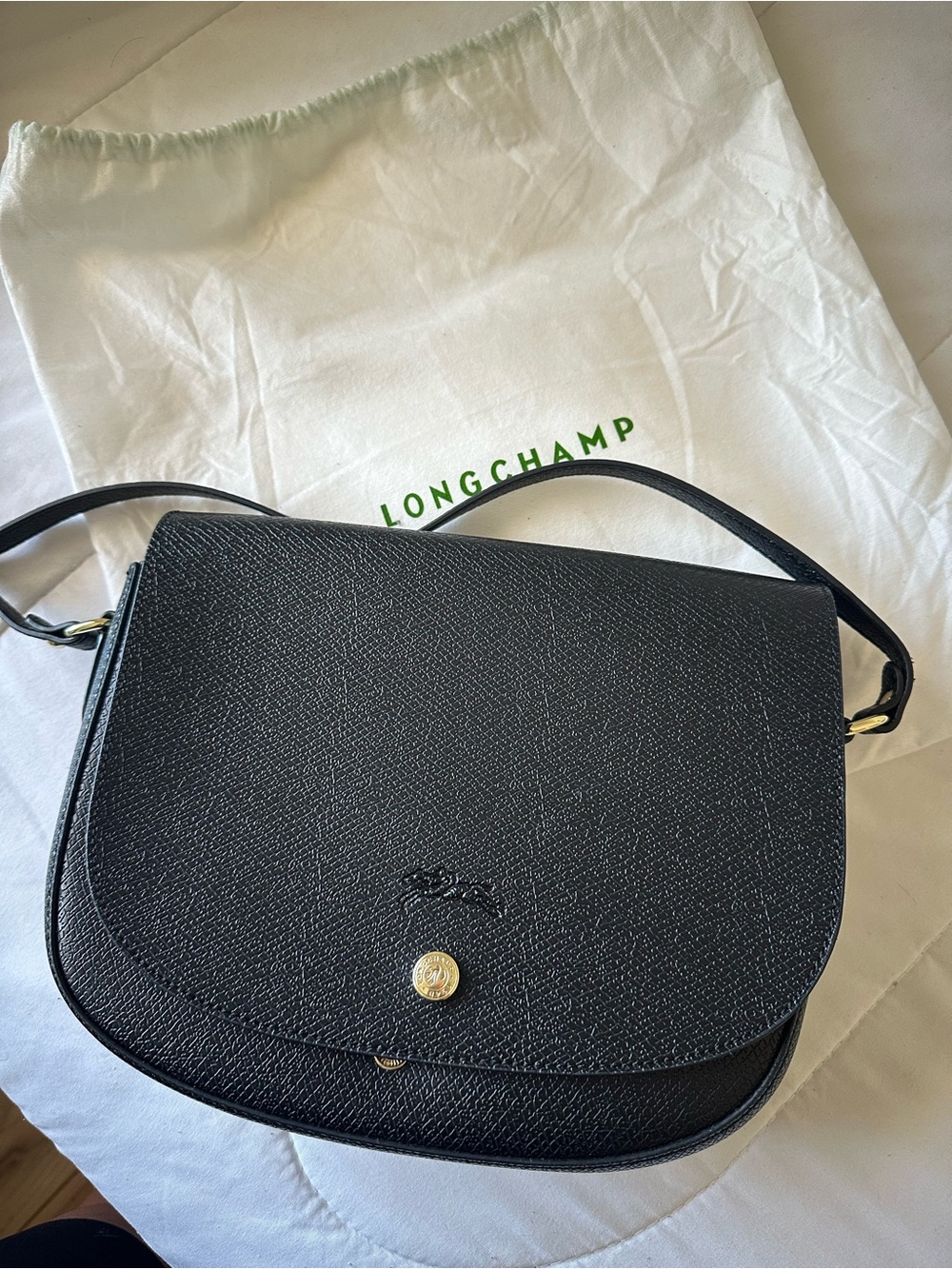 Longchamp Black Epure Leather Crossbody Saddle Bag with Gold-Tone Accent